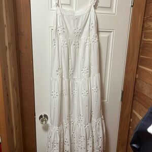 J. Crew White Ruffled Tiered Maxi Sundress